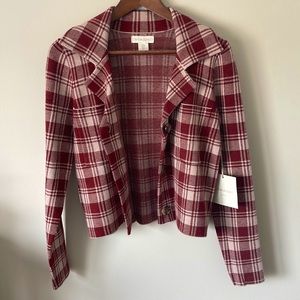 Classic red plaid cardigan. New with tags